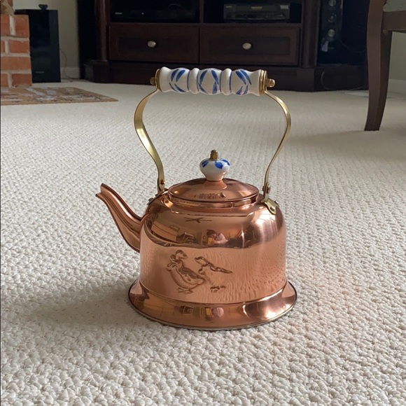 Other - Never used copper tea pot w/blue &white accents